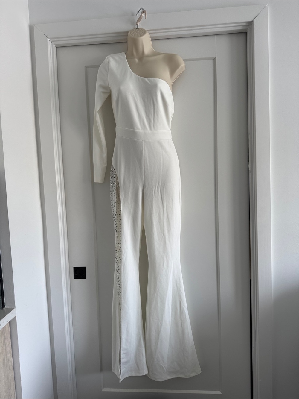 NWT One-Shoulder White Jumpsuit with Side Cutout
